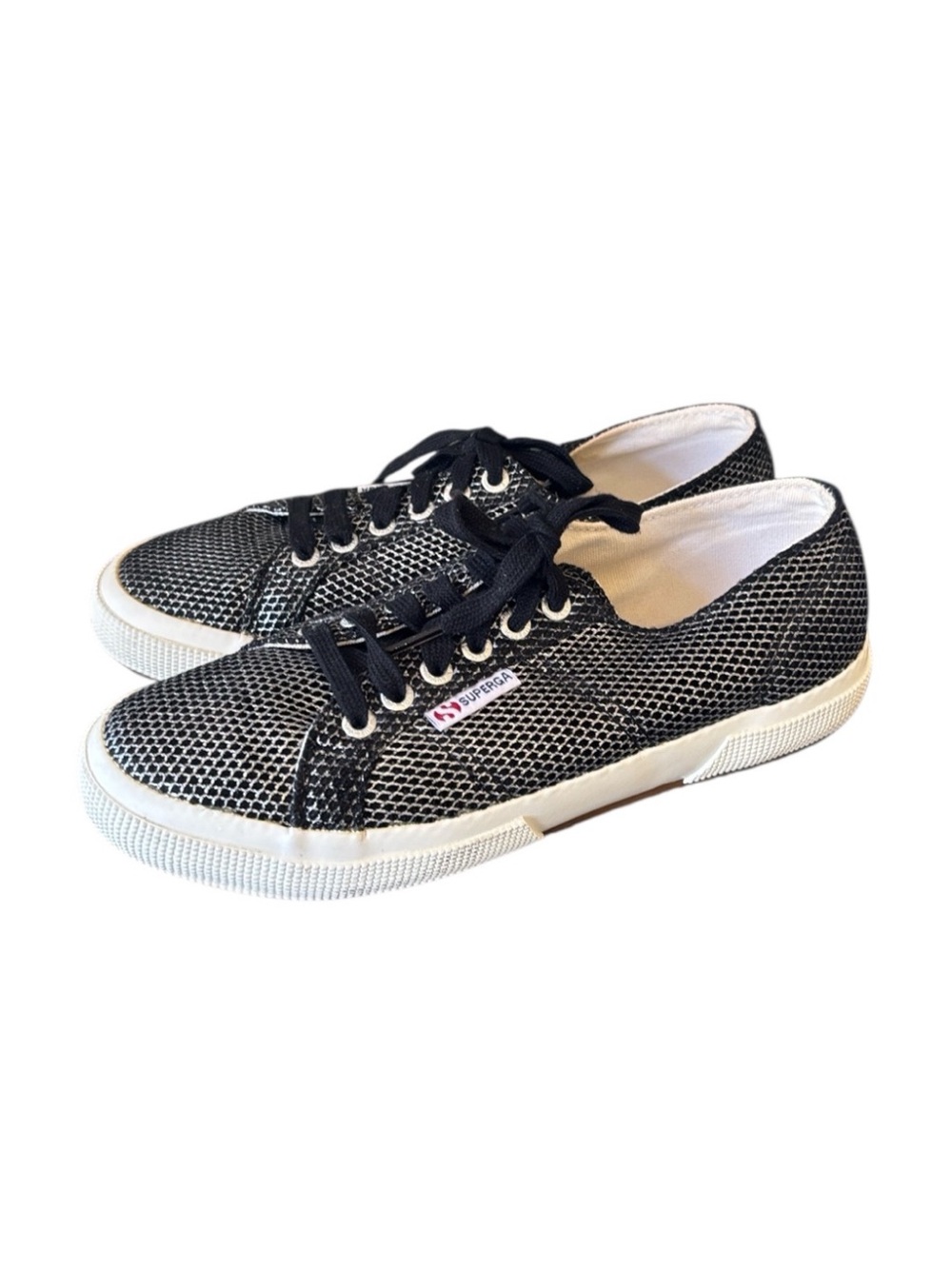 Superga Black Silver Mesh Sneakers Size 8.5 EU 39.5